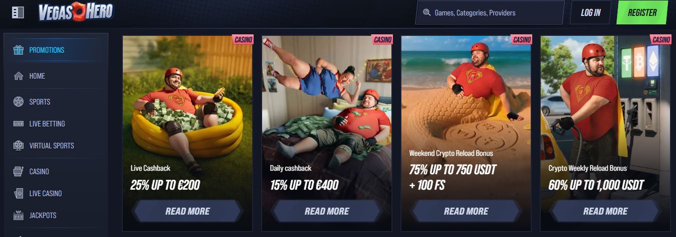 Get daily cashback and reload bonuses weekly
