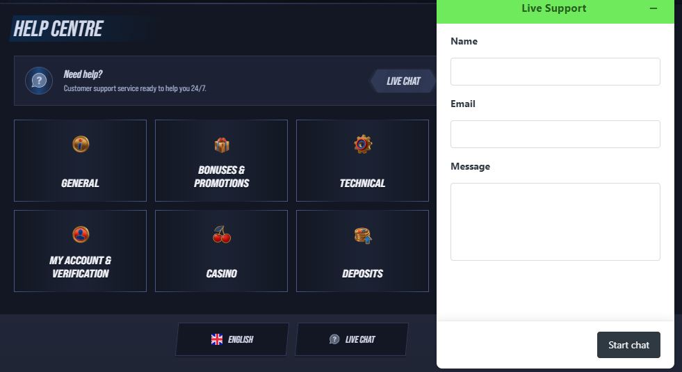 Contact Vegas Hero support team via live chat