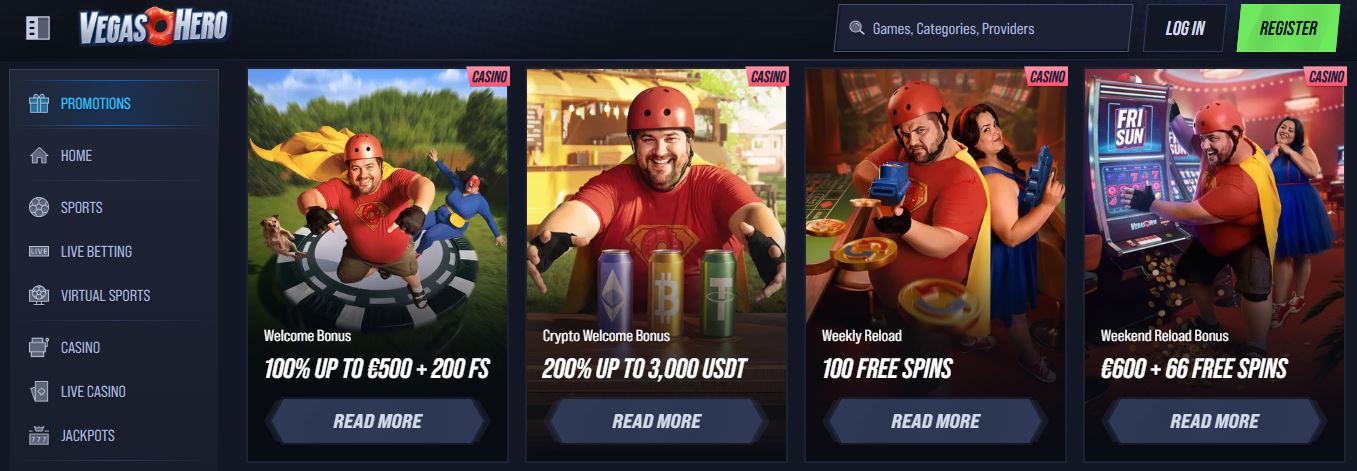 Browse all available promotions and casino bonuses