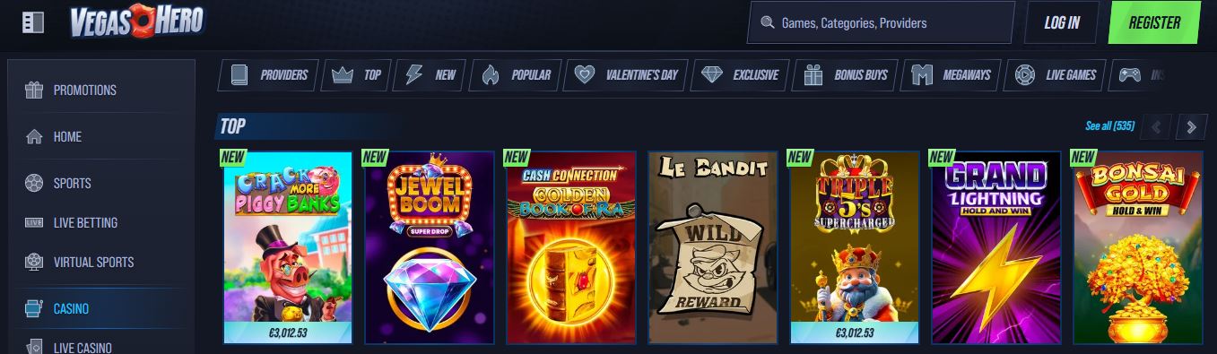 Spin popular Vegas Hero slot machines today